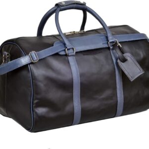 Leather Duffle Bag/Travel Bag Black/Blue